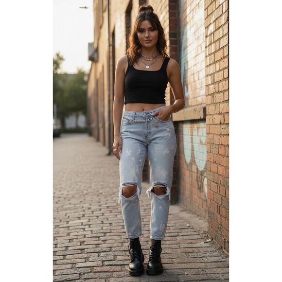 Urban Outfitters BDG Grunge 90s Ripped Distressed High Rise Straight Denim Jeans - Picture 4 of 16